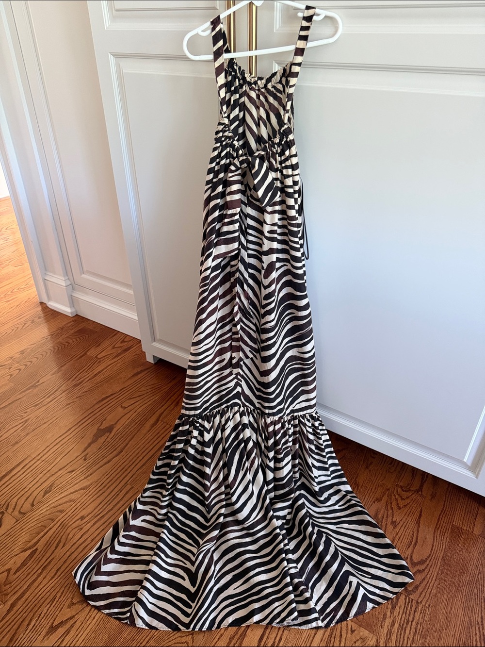Banana Republic washable Silk Zebra Print Halter Maxi Dress Brown/Cream XS NWT